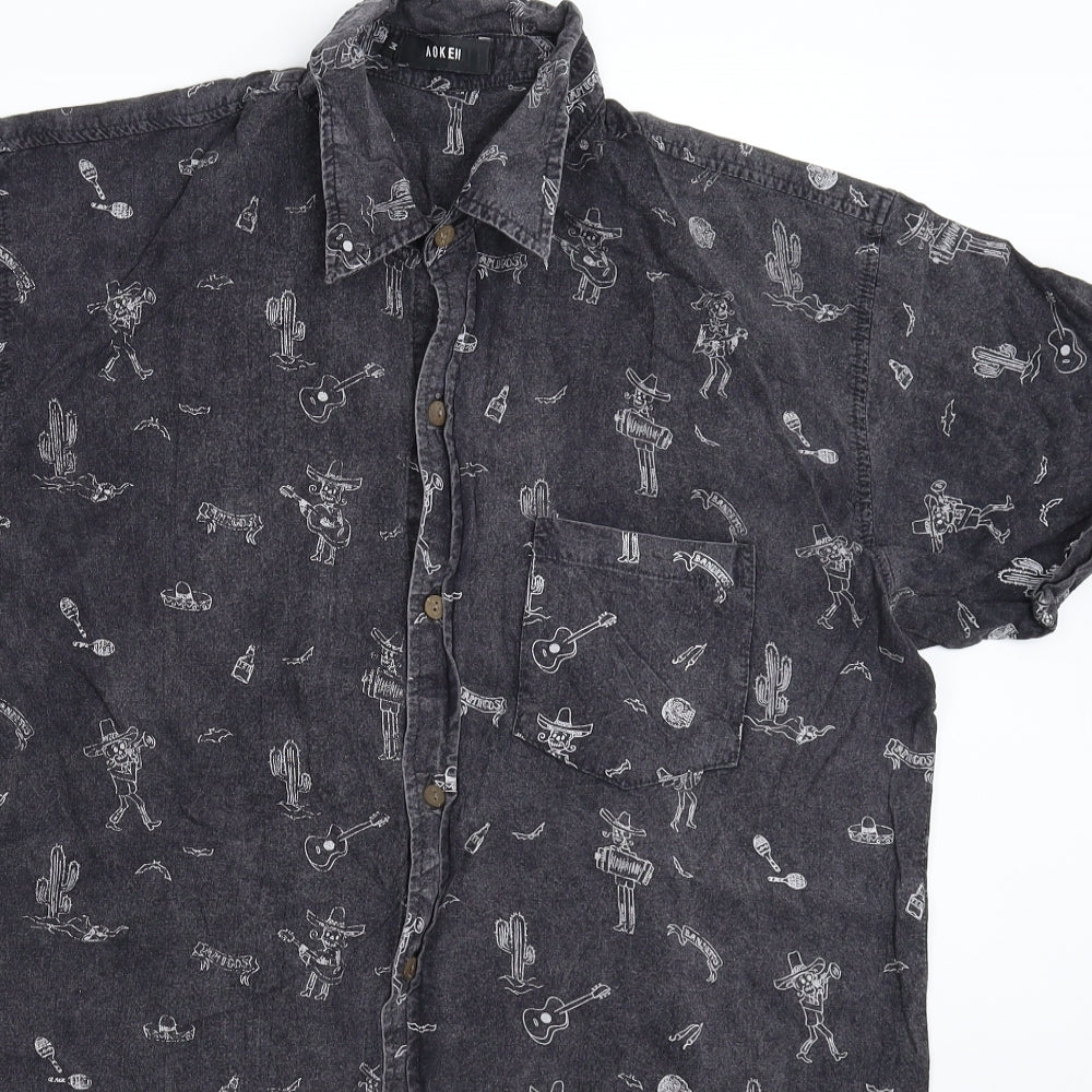 Aokeii Mens Grey    Button-Up Size M