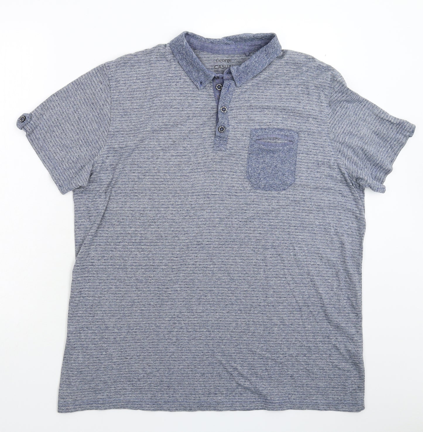 George Mens Blue Striped   Polo Size L