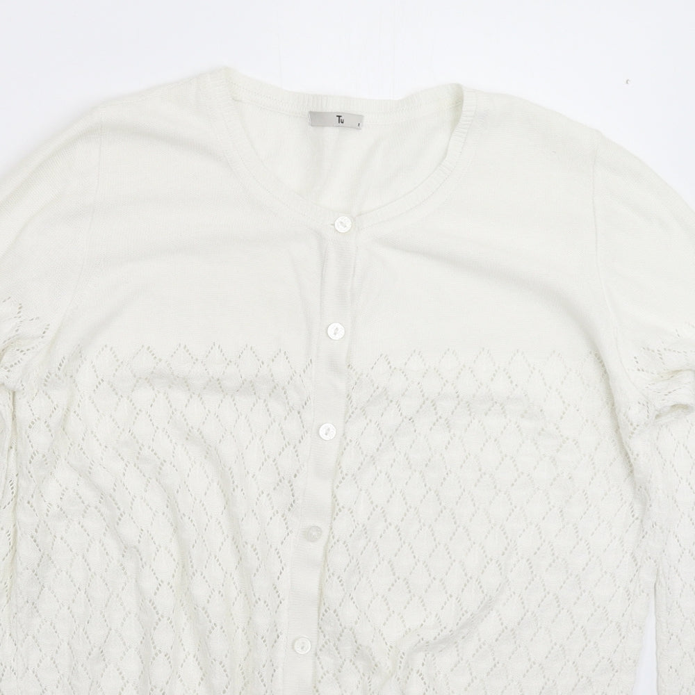 TU Womens White  Knit Cardigan Jumper Size 8