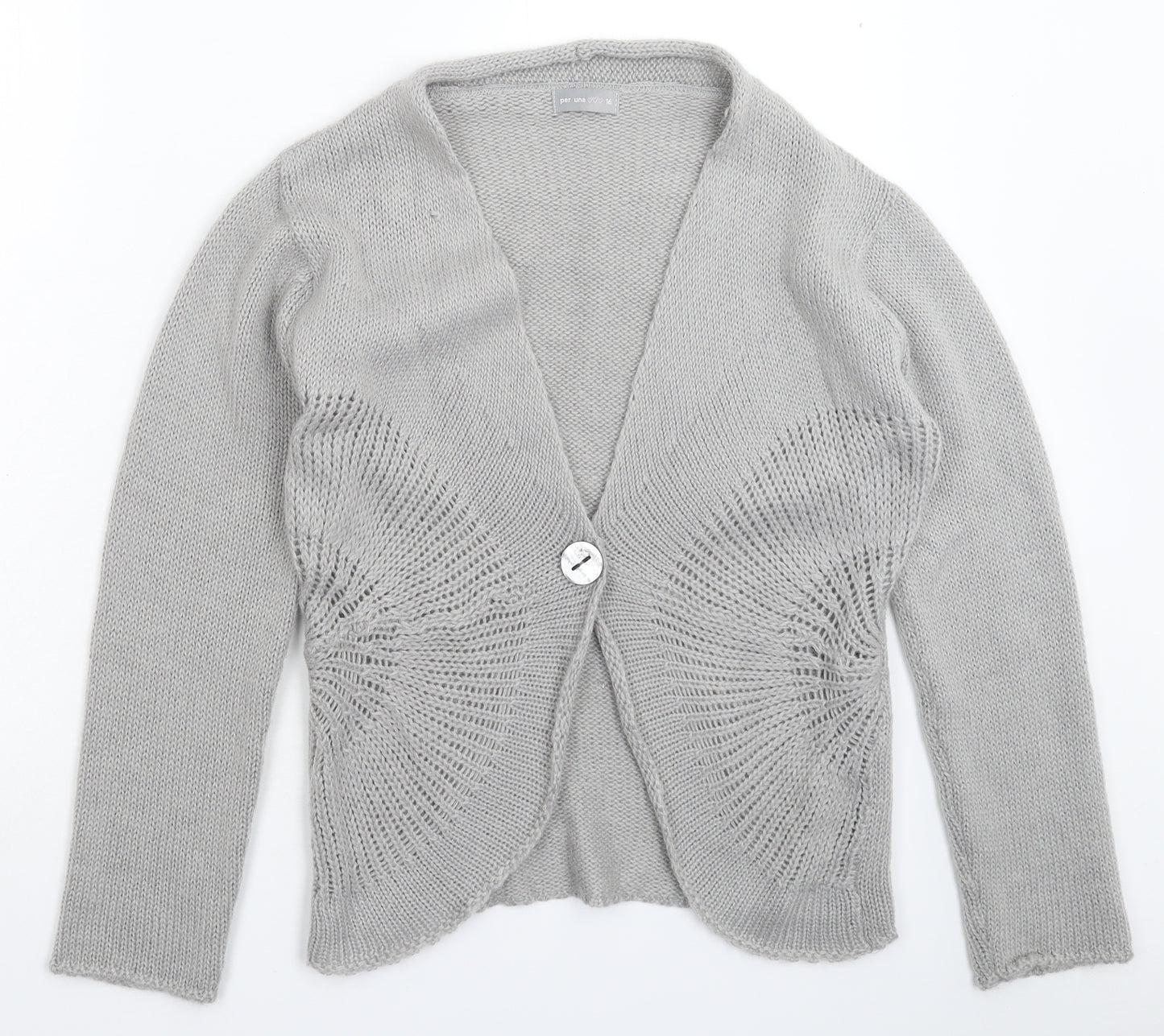 Per Una Womens Grey  Knit Cardigan Jumper Size 16