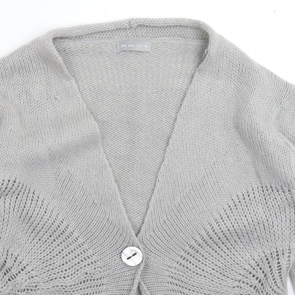 Per Una Womens Grey  Knit Cardigan Jumper Size 16