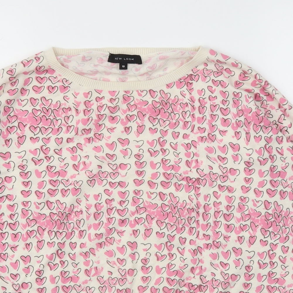 New Look Womens Pink Geometric  Basic T-Shirt Size 12