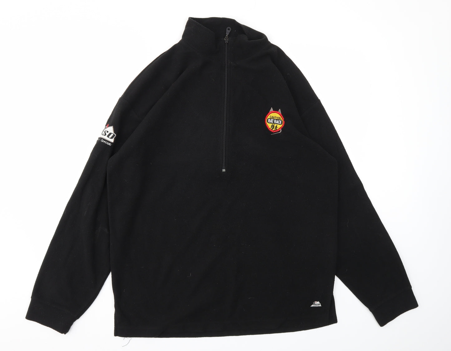 MICRO FLEECE Mens Black   Pullover Hoodie Size L