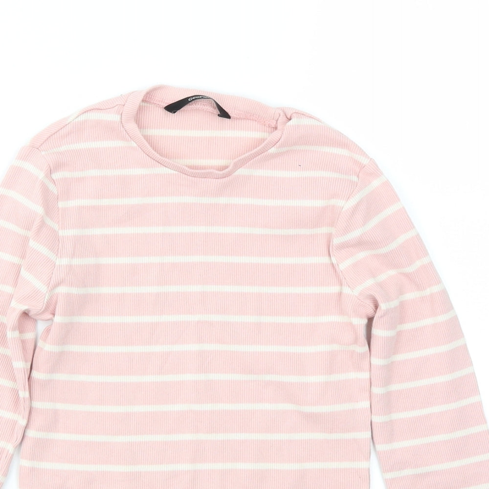 George Girls Pink Striped  Basic T-Shirt Size 8-9 Years