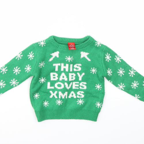 Santas little Helper Boys Green   Pullover Jumper Size 9-12 Months