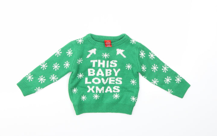 Santas little Helper Boys Green Pullover Jumper Size 9-12 Months