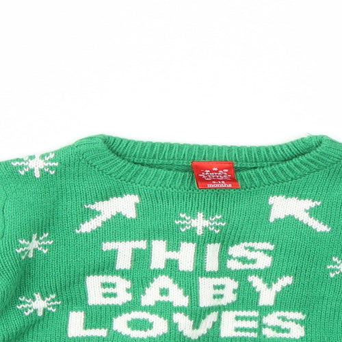 Santas little Helper Boys Green   Pullover Jumper Size 9-12 Months