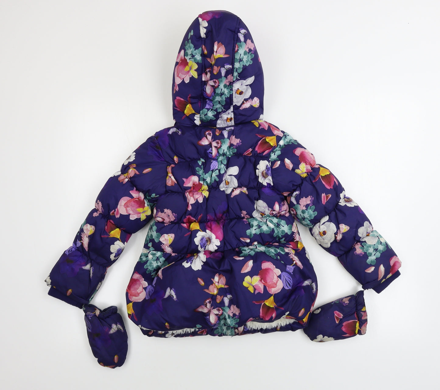 Preworn  Girls Purple Floral  Jacket Coat Size 5-6 Years