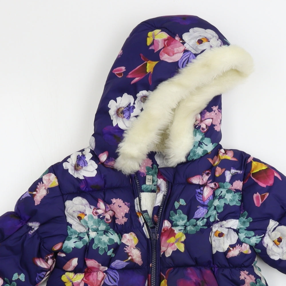 Preworn  Girls Purple Floral  Jacket Coat Size 5-6 Years