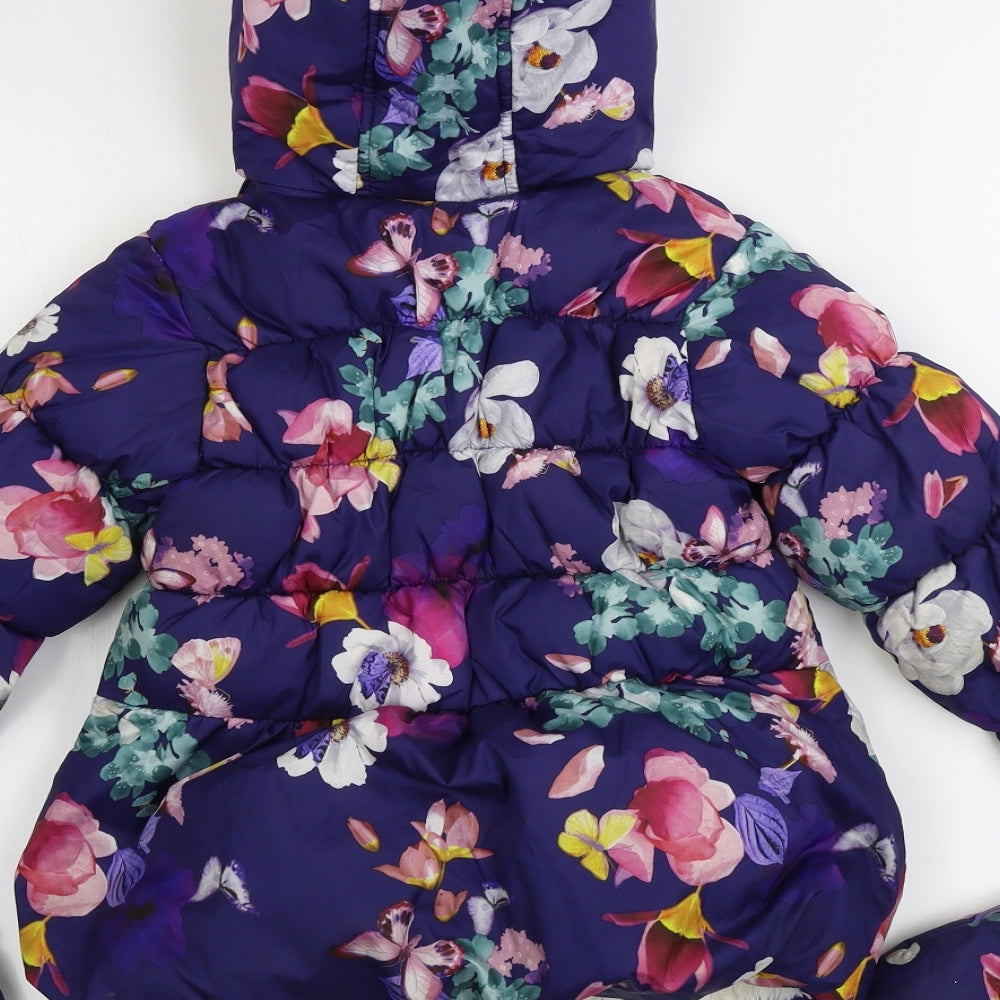 Preworn  Girls Purple Floral  Jacket Coat Size 5-6 Years