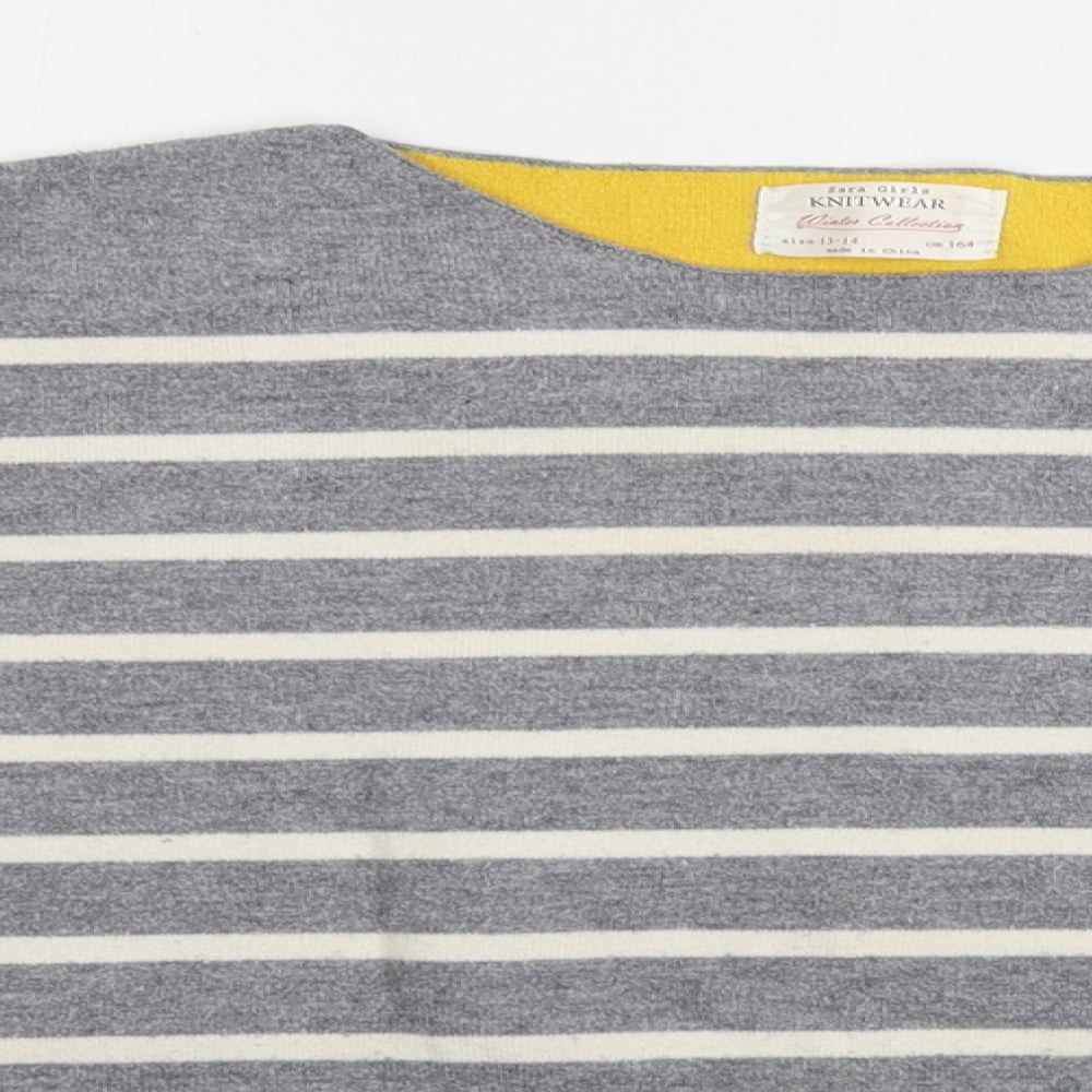 Zara Girls Grey Striped  Pullover Jumper Size 10-11 Years