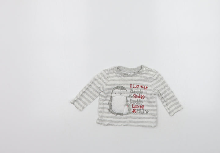 F&F Boys Grey Striped  Pullover Jumper Size 3-6 Months