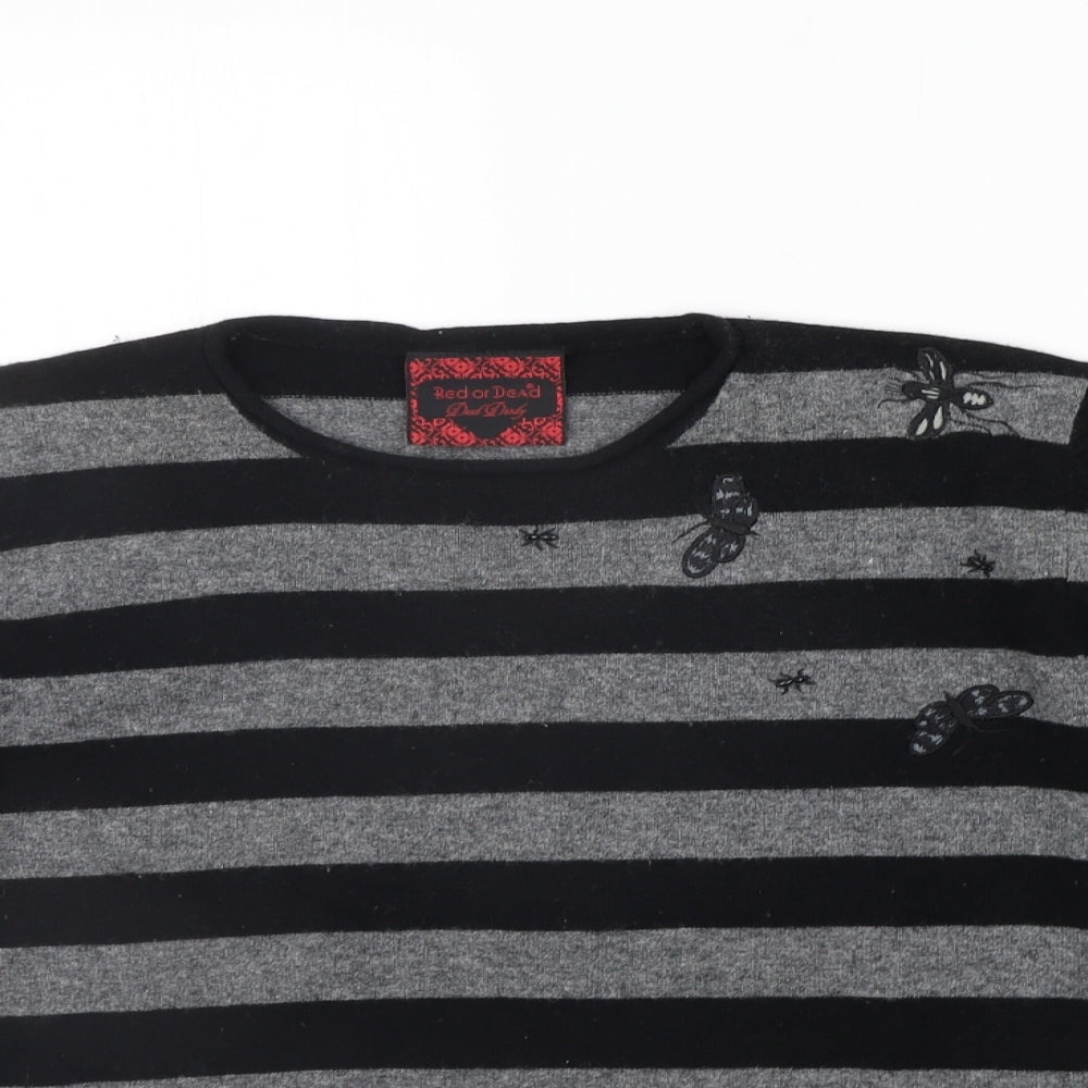 Red or Dead Womens Grey Striped  Pullover Jumper Size L