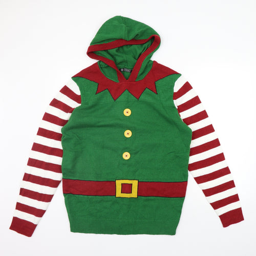 Avenue Mens Green Striped  Pullover Jumper Size M  - Christams