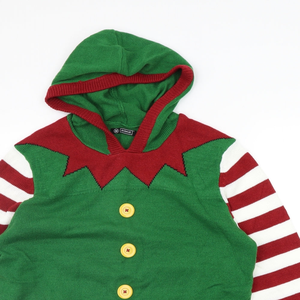 Avenue Mens Green Striped  Pullover Jumper Size M  - Christams