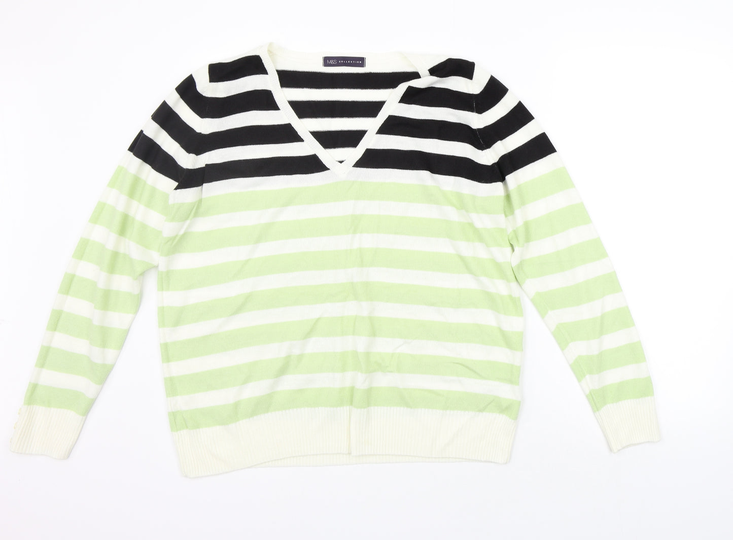 Marks and Spencer Womens Green Striped  Pullover Jumper Size 18