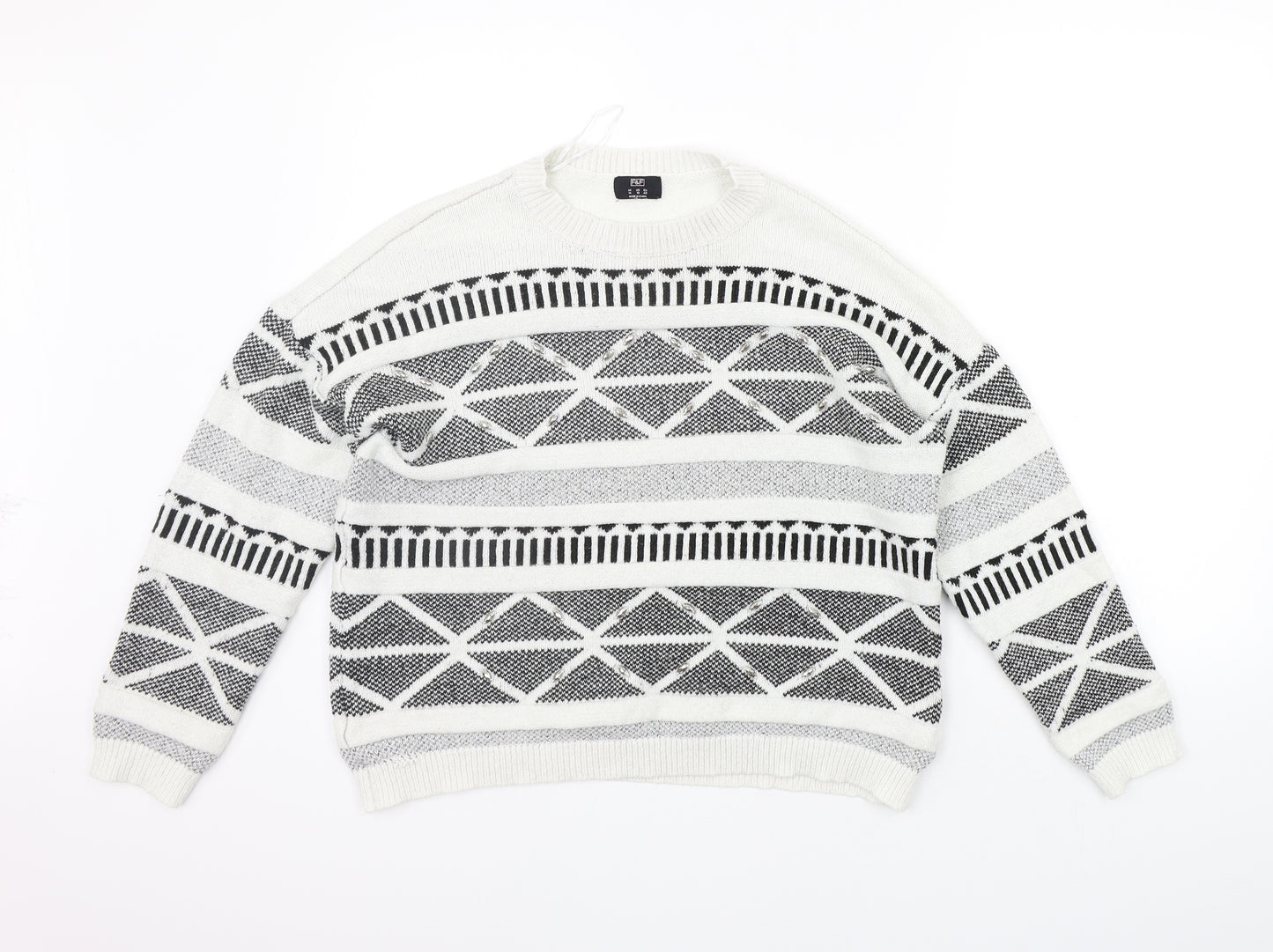 F&F Womens White Geometric  Pullover Jumper Size 14