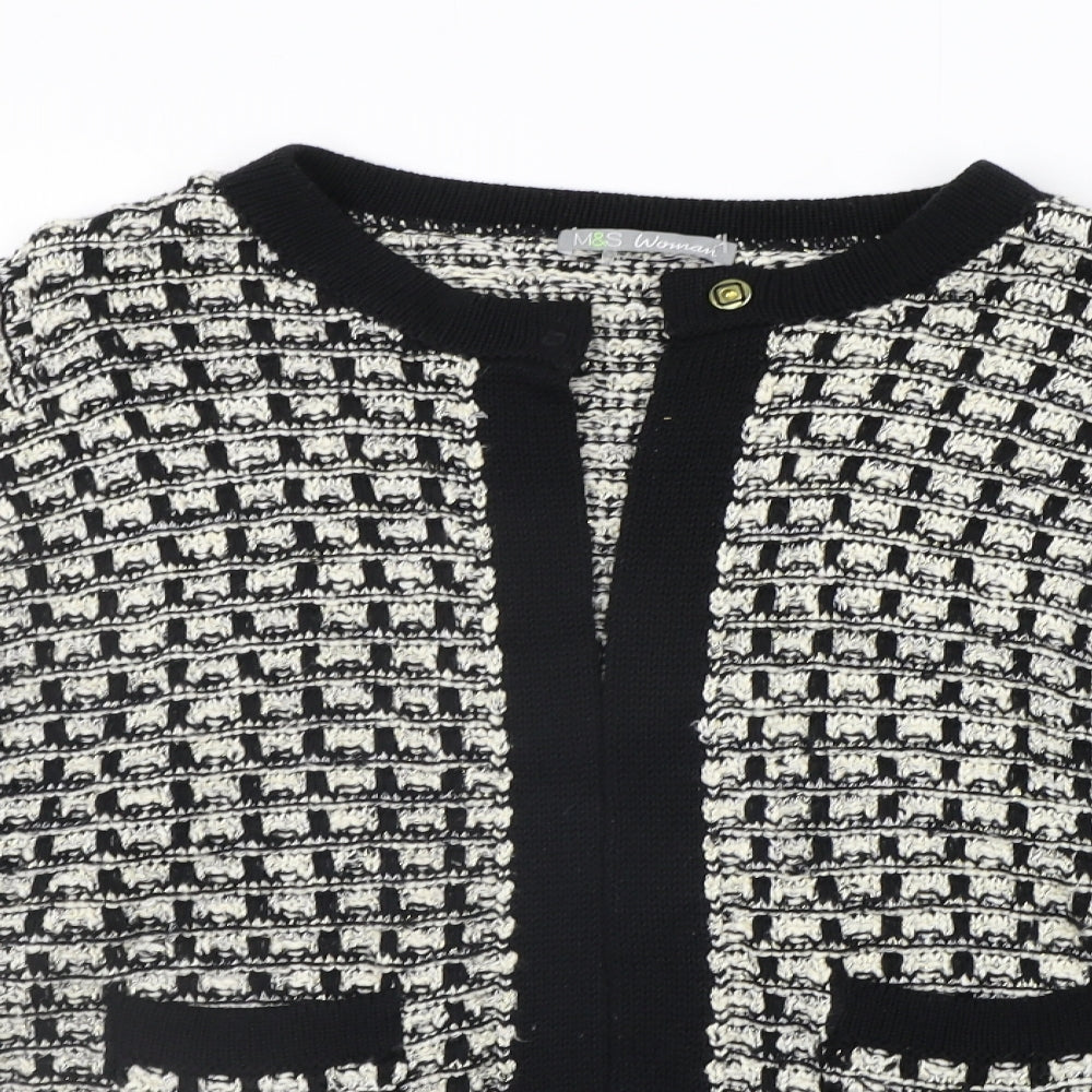 Marks and Spencer Womens Silver Check  Cardigan Jumper Size 14