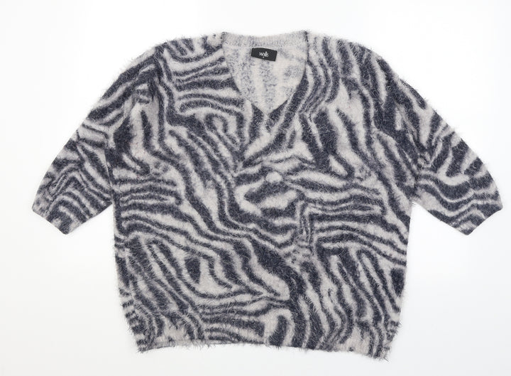 Wallis Womens Grey Animal Print Pullover Jumper Size M