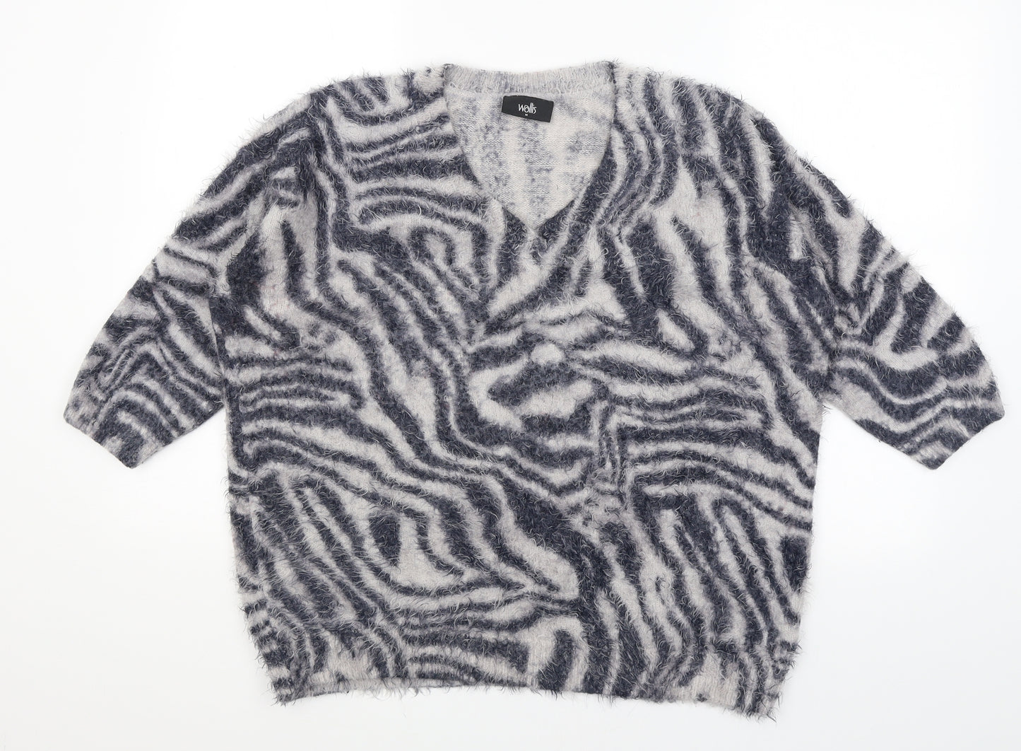 Wallis Womens Grey Animal Print  Pullover Jumper Size M
