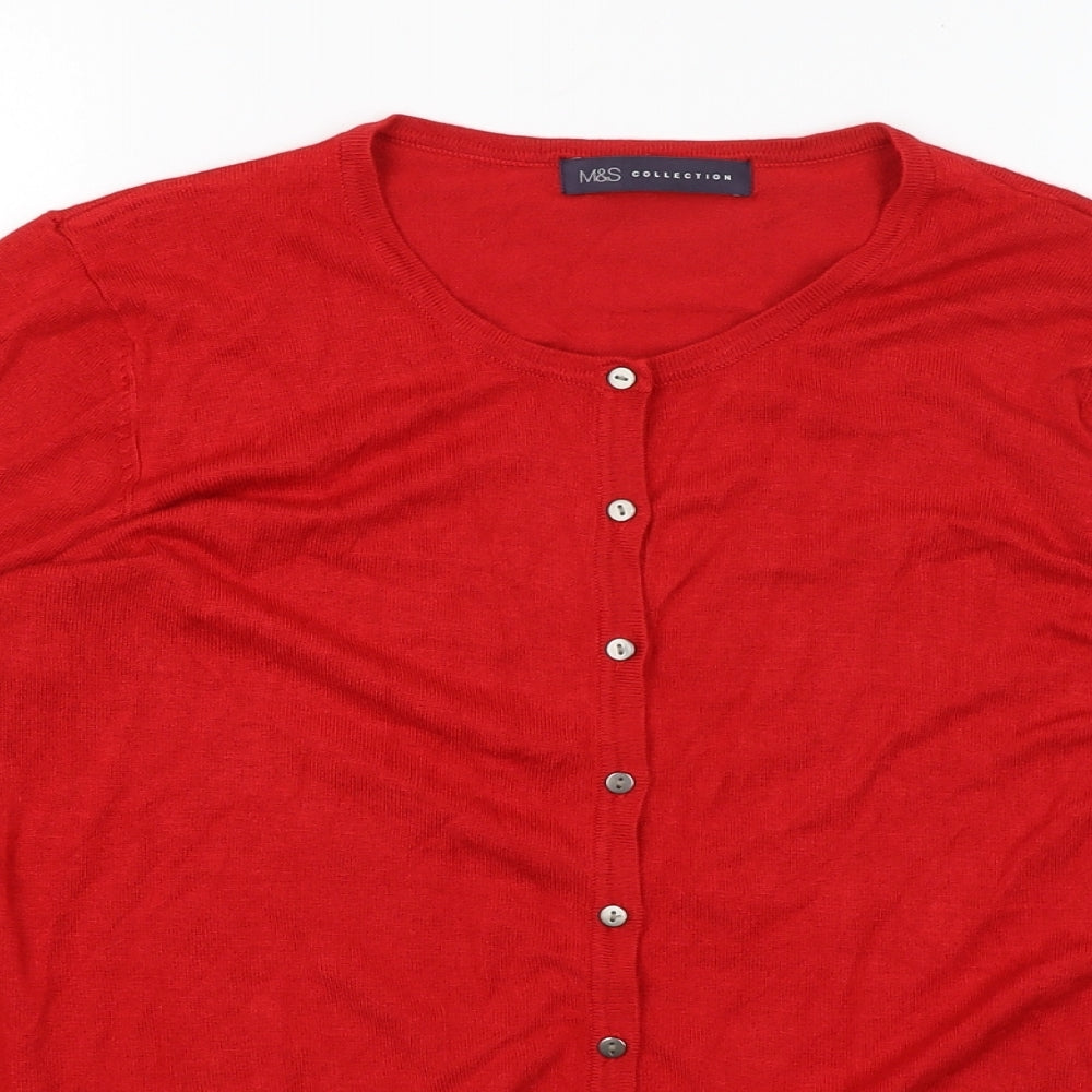 M&S Womens Red   Cardigan Jumper Size 16