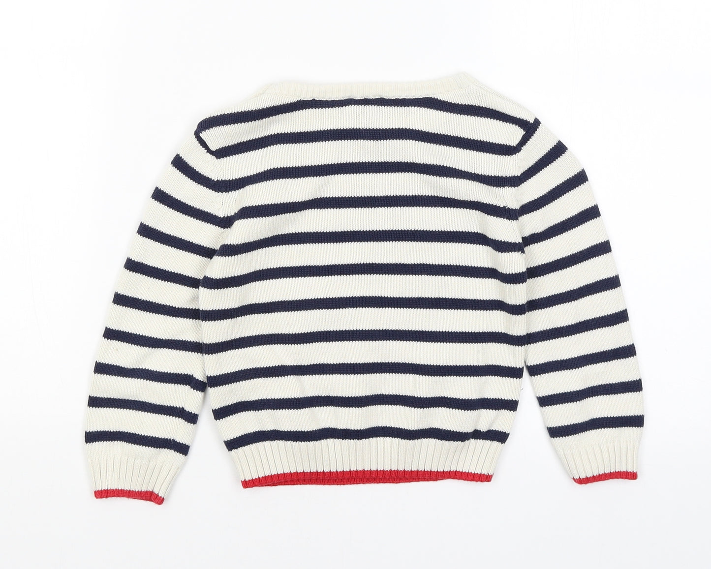 Monsoon Boys White Striped  Pullover Jumper Size 3-4 Years  - Boat