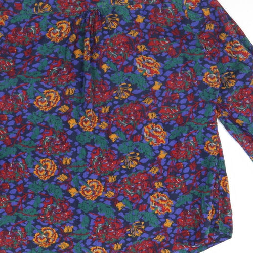 Isle Essentials  Womens Blue Floral  Basic Button-Up Size 12