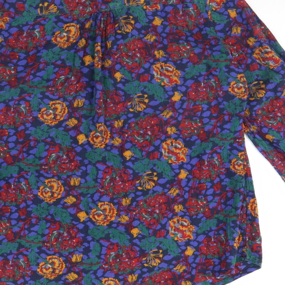 Isle Essentials  Womens Blue Floral  Basic Button-Up Size 12
