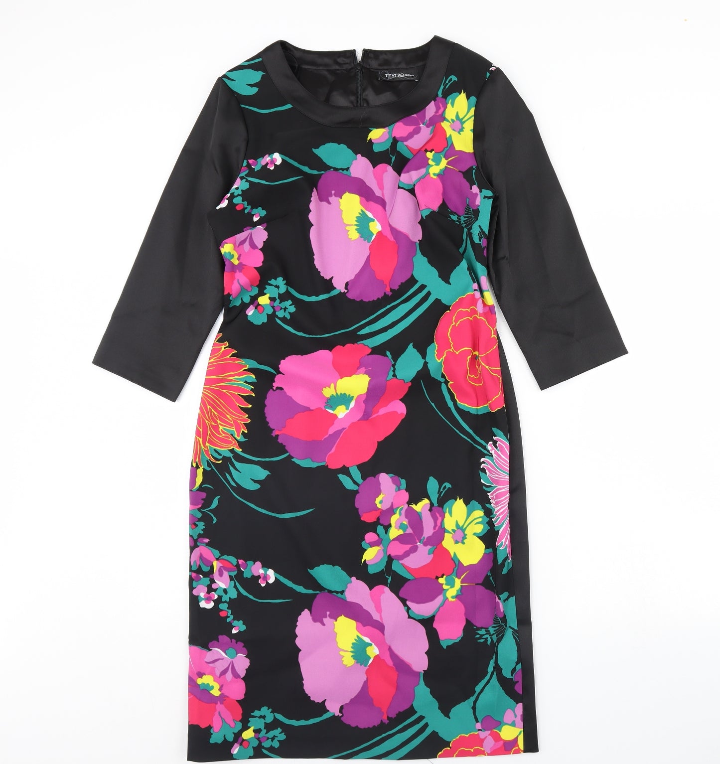 Teatro Womens Black Floral  Pencil Dress  Size 12