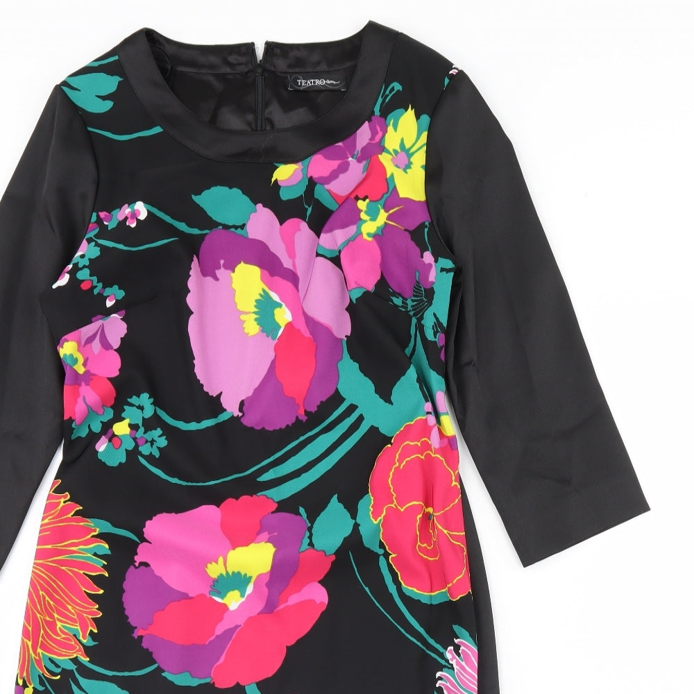 Teatro Womens Black Floral  Pencil Dress  Size 12