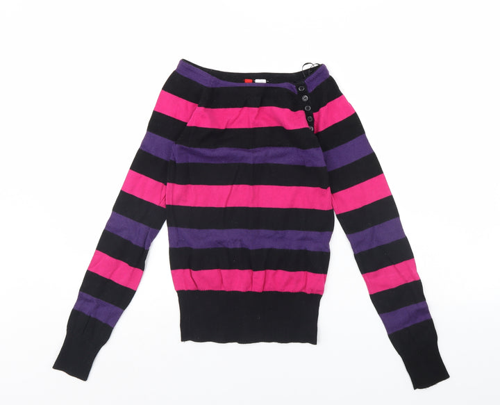 Divided Womens Black Striped  Pullover Jumper Size 6