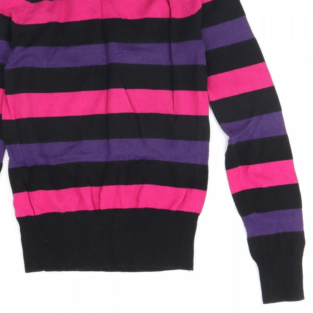 Divided Womens Black Striped  Pullover Jumper Size 6