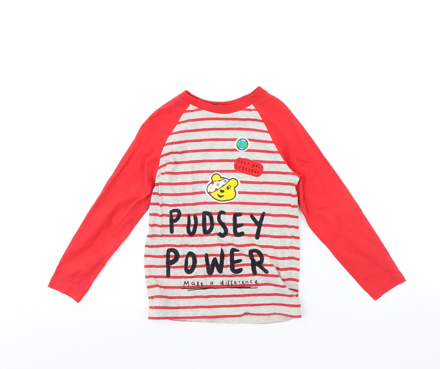 George Boys Grey Striped  Basic T-Shirt Size 5 Years  - Pudsey Bear
