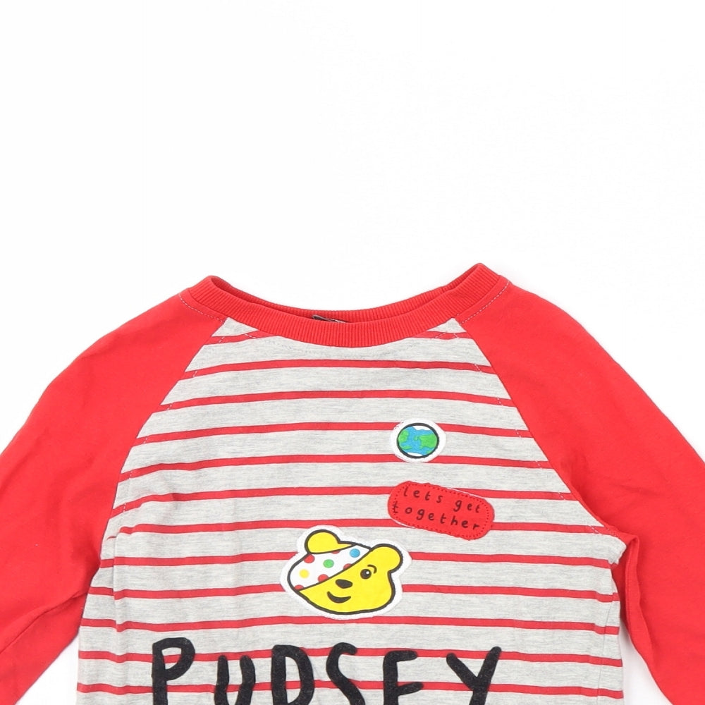 George Boys Grey Striped  Basic T-Shirt Size 5 Years  - Pudsey Bear