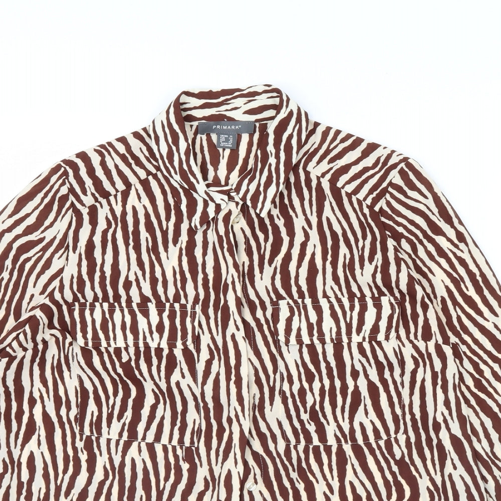 Primark Womens Brown Animal Print  Basic Button-Up Size 14
