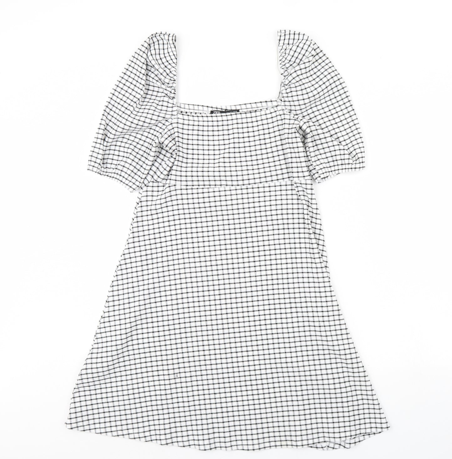 Zara Womens White Check  Fit & Flare  Size L