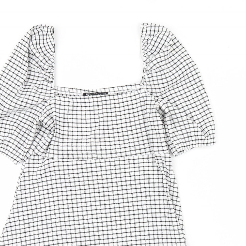 Zara Womens White Check  Fit & Flare  Size L