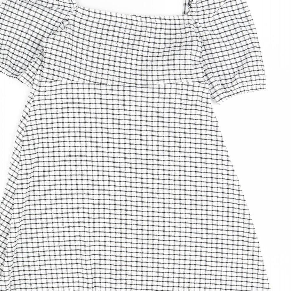 Zara Womens White Check  Fit & Flare  Size L