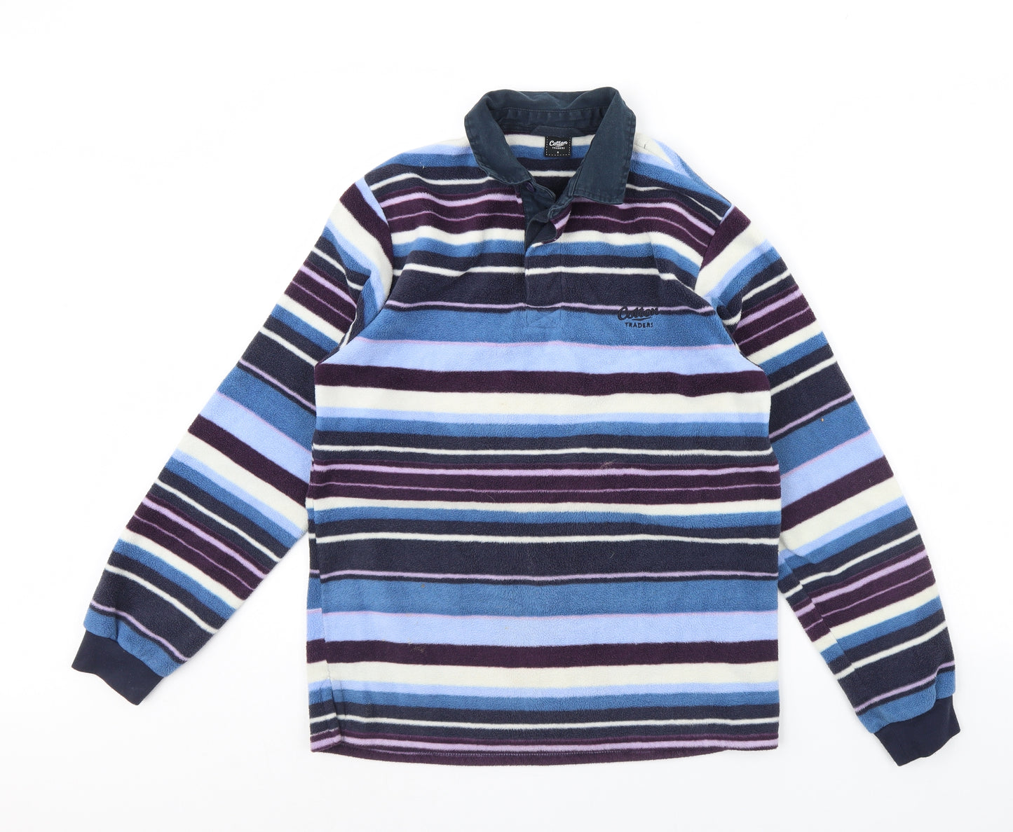 Cotton Traders Womens Blue Striped Fleece Jacket  Size S