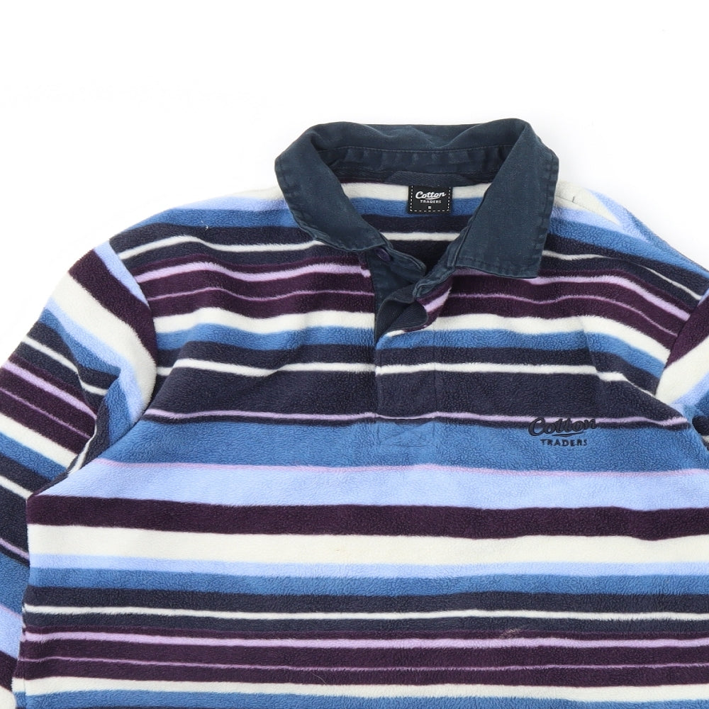 Cotton Traders Womens Blue Striped Fleece Jacket  Size S