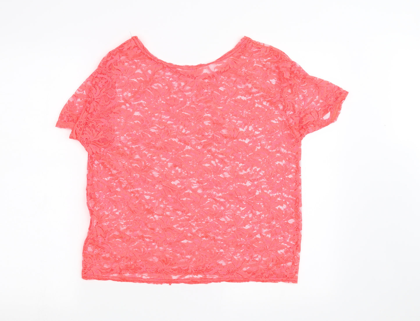 Preworn Womens Pink  Mesh Basic T-Shirt Size 14