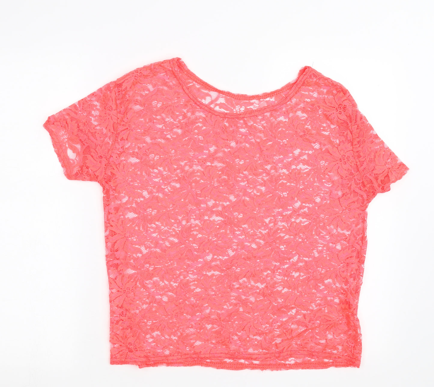 Preworn Womens Pink  Mesh Basic T-Shirt Size 14