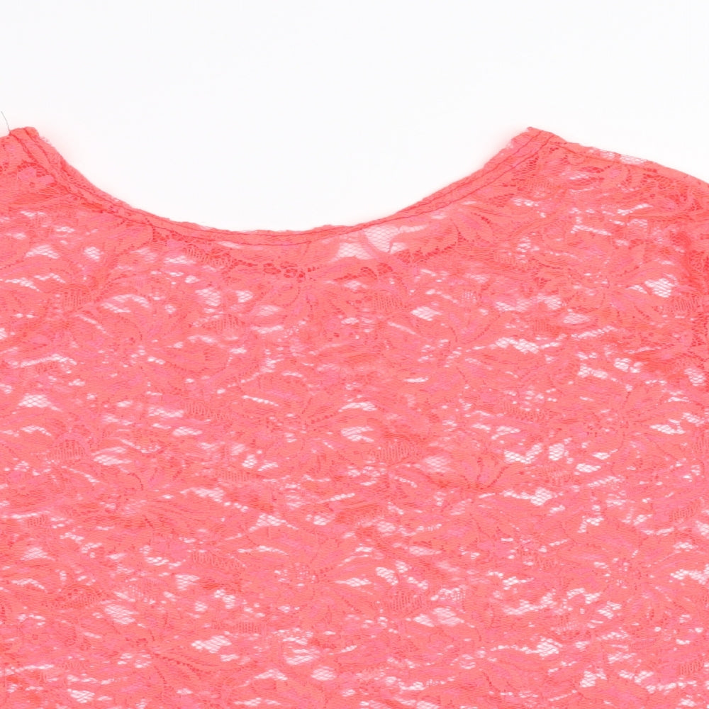 Preworn Womens Pink  Mesh Basic T-Shirt Size 14