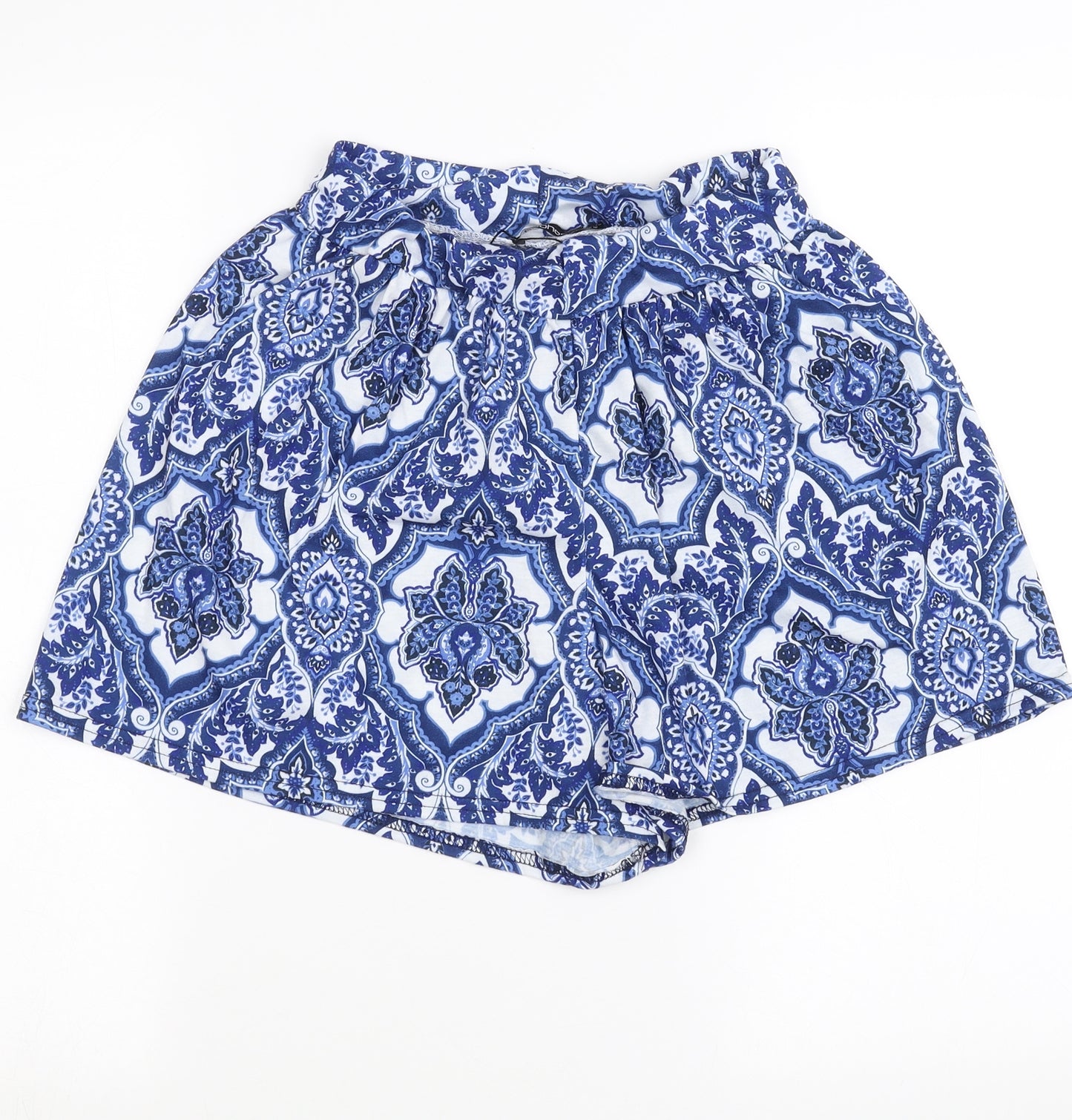Boohoo Womens Blue Geometric  Paperbag Shorts Size 14