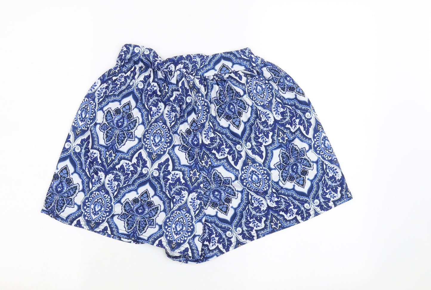 Boohoo Womens Blue Geometric  Paperbag Shorts Size 14