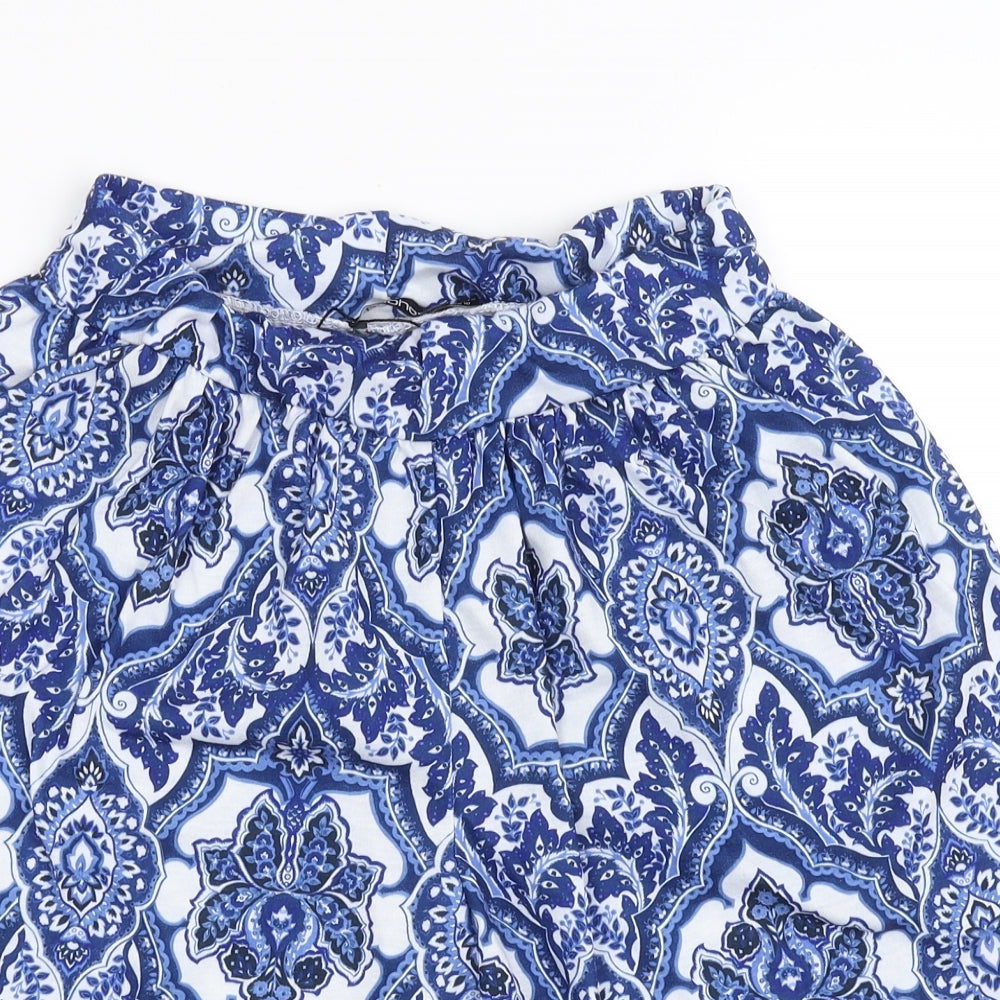 Boohoo Womens Blue Geometric  Paperbag Shorts Size 14