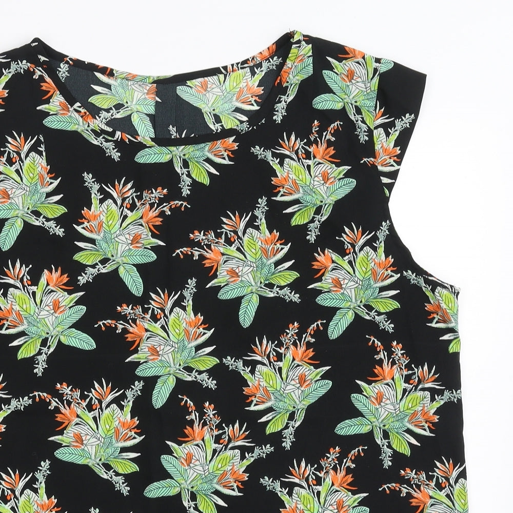 Peacocks Womens Black Floral  Basic Tank Size 14