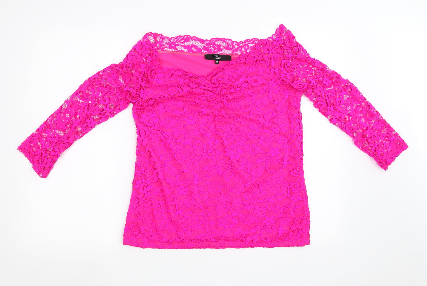 Debenhams Womens Pink Floral Mesh Basic T-Shirt Size 14