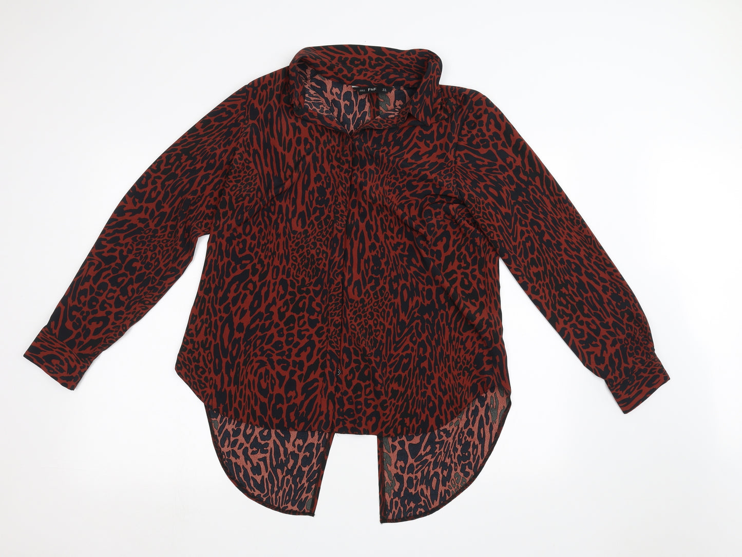 F&F Womens Brown Animal Print  Basic Blouse Size 14