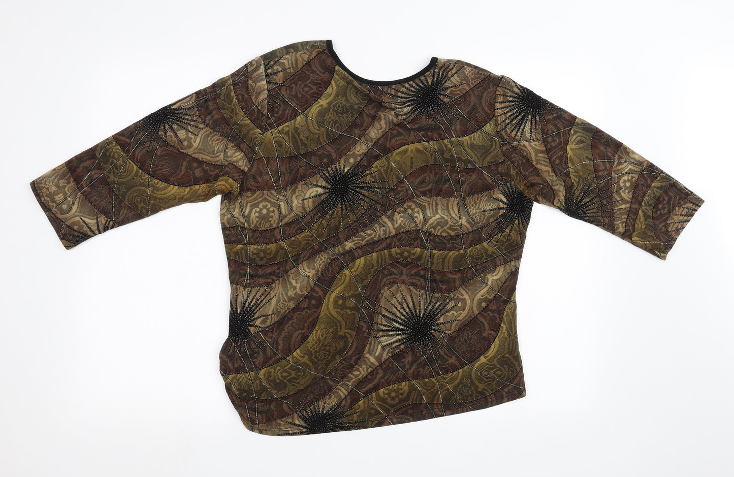 Preworn Womens Brown Geometric  Basic Blouse Size 2XL